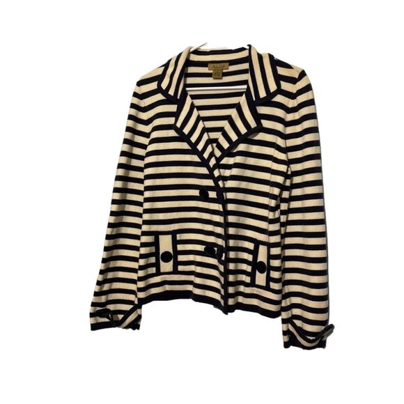 Peck & Peck Sweaters - Peck & Peck Striped Navy Blue Cotton Sweater
